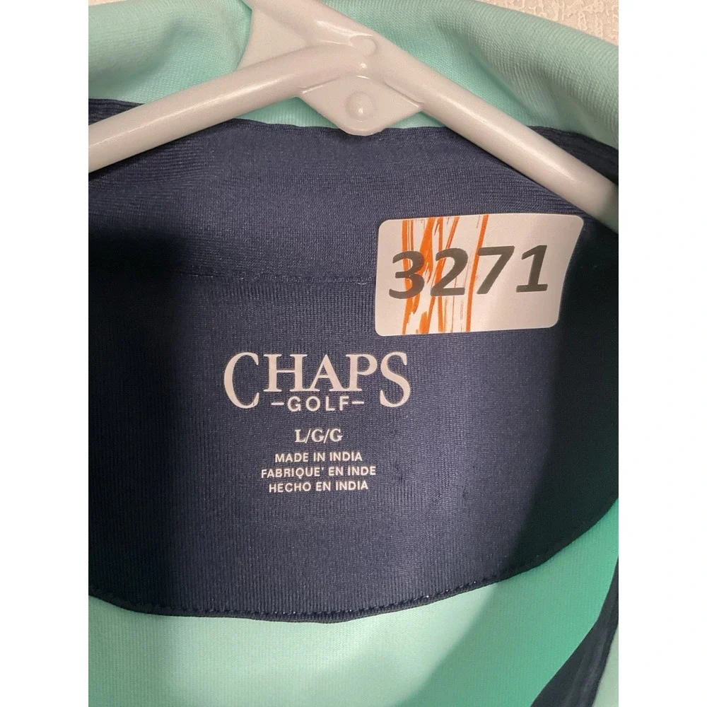 CHAPS Golf Polo Men's Size L  Aruba Blue/Light Turquoise Shorts Sleeve Shirt UPF - Picture 3 of 14